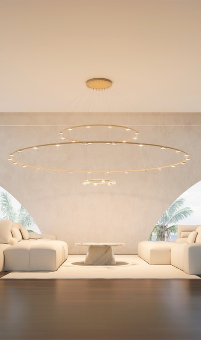 Luminaria Dew de suspensión flotante diseñada por GCA Architects, un ejemplo de lighting design de lujo con tubo curvado de aluminio y vidrio estriado de alta calidad. Esta lámpara de diseño personalizado ofrece combinaciones flexibles en sus aros suspendidos, ideal para proyectos exclusivos que buscan una iluminación a medida y sofisticada. La lámpara Dew de gran tamaño es perfecta para hoteles de lujo, residencias exclusivas y espacios corporativos que requieren un diseño de iluminación personalizado y elegante. Su estructura flotante y contemporánea la convierte en una pieza clave dentro de la categoría de lamparas de lujo y iluminación personalizada. Con su diseño versátil y materiales premium, Dew es la opción ideal para quienes buscan una lámpara flotante de suspensión que combine funcionalidad y estética en proyectos de alta gama. Este producto representa la excelencia en diseño de alta calidad y productos de alta calidad para interiores sofisticados. Dew floating suspension luminaire designed by GCA Architects, an example of luxury lighting design featuring a curved aluminum tube and high-quality ribbed glass. This custom-designed lamp offers flexible combinations in its suspended rings, ideal for exclusive projects seeking tailored and sophisticated illumination. The large-sized Dew lamp is perfect for luxury hotels, exclusive residences, and corporate spaces that require elegant and personalized lighting design. Its floating and contemporary structure makes it a key piece within the luxury lamps and custom lighting category. With its versatile design and premium materials, Dew is the ideal choice for those looking for a floating suspension lamp that combines functionality and aesthetics in high-end projects. This product represents excellence in high-quality design and premium products for sophisticated interiors.