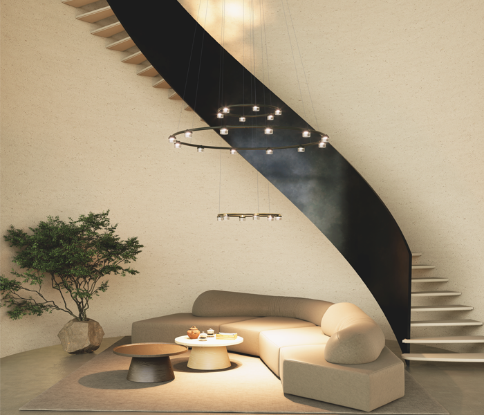 Luminaria Dew de suspensión flotante diseñada por GCA Architects, un ejemplo de lighting design de lujo con tubo curvado de aluminio y vidrio estriado de alta calidad. Esta lámpara de diseño personalizado ofrece combinaciones flexibles en sus aros suspendidos, ideal para proyectos exclusivos que buscan una iluminación a medida y sofisticada. La lámpara Dew de gran tamaño es perfecta para hoteles de lujo, residencias exclusivas y espacios corporativos que requieren un diseño de iluminación personalizado y elegante. Su estructura flotante y contemporánea la convierte en una pieza clave dentro de la categoría de lamparas de lujo y iluminación personalizada. Con su diseño versátil y materiales premium, Dew es la opción ideal para quienes buscan una lámpara flotante de suspensión que combine funcionalidad y estética en proyectos de alta gama. Este producto representa la excelencia en diseño de alta calidad y productos de alta calidad para interiores sofisticados. Dew floating suspension luminaire designed by GCA Architects, an example of luxury lighting design featuring a curved aluminum tube and high-quality ribbed glass. This custom-designed lamp offers flexible combinations in its suspended rings, ideal for exclusive projects seeking tailored and sophisticated illumination. The large-sized Dew lamp is perfect for luxury hotels, exclusive residences, and corporate spaces that require elegant and personalized lighting design. Its floating and contemporary structure makes it a key piece within the luxury lamps and custom lighting category. With its versatile design and premium materials, Dew is the ideal choice for those looking for a floating suspension lamp that combines functionality and aesthetics in high-end projects. This product represents excellence in high-quality design and premium products for sophisticated interiors.