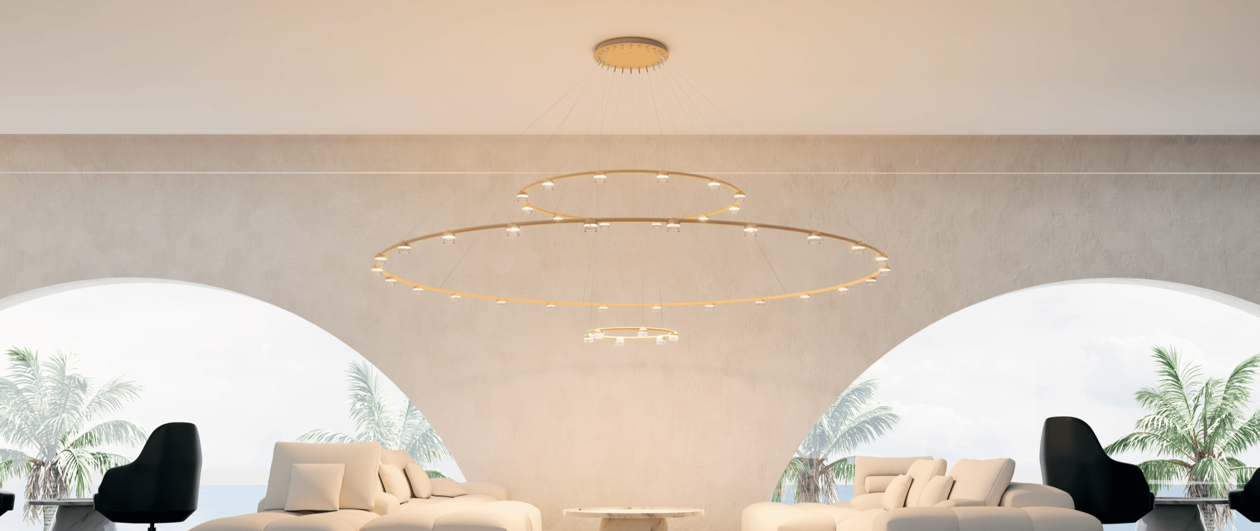 Luminaria Dew de suspensión flotante diseñada por GCA Architects, un ejemplo de lighting design de lujo con tubo curvado de aluminio y vidrio estriado de alta calidad. Esta lámpara de diseño personalizado ofrece combinaciones flexibles en sus aros suspendidos, ideal para proyectos exclusivos que buscan una iluminación a medida y sofisticada. La lámpara Dew de gran tamaño es perfecta para hoteles de lujo, residencias exclusivas y espacios corporativos que requieren un diseño de iluminación personalizado y elegante. Su estructura flotante y contemporánea la convierte en una pieza clave dentro de la categoría de lamparas de lujo y iluminación personalizada. Con su diseño versátil y materiales premium, Dew es la opción ideal para quienes buscan una lámpara flotante de suspensión que combine funcionalidad y estética en proyectos de alta gama. Este producto representa la excelencia en diseño de alta calidad y productos de alta calidad para interiores sofisticados. Dew floating suspension luminaire designed by GCA Architects, an example of luxury lighting design featuring a curved aluminum tube and high-quality ribbed glass. This custom-designed lamp offers flexible combinations in its suspended rings, ideal for exclusive projects seeking tailored and sophisticated illumination. The large-sized Dew lamp is perfect for luxury hotels, exclusive residences, and corporate spaces that require elegant and personalized lighting design. Its floating and contemporary structure makes it a key piece within the luxury lamps and custom lighting category. With its versatile design and premium materials, Dew is the ideal choice for those looking for a floating suspension lamp that combines functionality and aesthetics in high-end projects. This product represents excellence in high-quality design and premium products for sophisticated interiors.