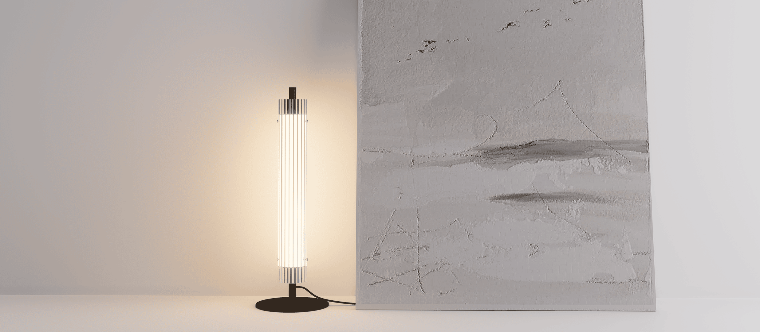 Luminaria de diseño de pie Glass, diseñada por Josep Lluís Xuclà para Insòlit, destaca por su luz envolvente y presencia imponente. Fabricada con tubo de cristal estriado que crea una iluminación difusa de cristal y un efecto luminoso flotante, esta lámpara de pie aporta elegancia y sofisticación a cualquier espacio. El cuerpo está hecho en tubo de acero resistente y cuenta con un LED en PCB diseñado por Insòlit, que ofrece una iluminación de calidad y eficiente. La luminaria Glass es regulable en altura mediante dos cables de acero inoxidable y tiene un florón independiente para instalación en superficie, siendo totalmente personalizable para proyectos de iluminación de diseño, iluminación personalizada, iluminación de lujo, iluminación a medida, lighting design y lámpara de pie. Ideal para ambientes residenciales, iluminación de cocina y locales comerciales que buscan una lámpara de pie de diseño exclusivo y alta gama, Glass representa la excelencia en iluminación de suspensión, lamparas de diseño, luxury lighting y productos premium de Insòlit, convirtiéndose en el punto focal que eleva la estética y funcionalidad del espacio. Glass floor lamp, designed by Josep Lluís Xuclà for Insòlit, stands out for its immersive light and striking presence. Made with ribbed glass tubing that creates diffuse crystal lighting and a floating luminous effect, this floor lamp adds elegance and sophistication to any space. The body is crafted from durable steel tubing and features an LED PCB designed by Insòlit, providing high-quality, efficient lighting. The Glass lamp is height-adjustable with two stainless steel cables and includes an independent canopy for surface installation, making it fully customizable for lighting design, personalized lighting, luxury lighting, bespoke lighting, suspension lighting, and floor lamp projects. Perfect for residential settings, kitchen lighting, and commercial spaces seeking an exclusive, high-end floor lamp, Glass exemplifies excellence in designer lamps, luxury lighting, suspension lighting, and premium Insòlit products, becoming the focal point that enhances space aesthetics and functionality. Glass tamble, table lamp, lámpara de mesa.