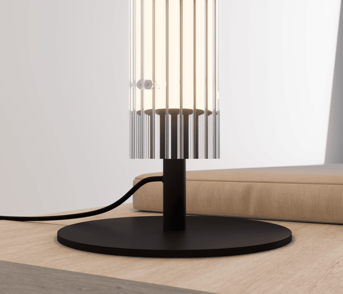 Luminaria de diseño de pie Glass, diseñada por Josep Lluís Xuclà para Insòlit, destaca por su luz envolvente y presencia imponente. Fabricada con tubo de cristal estriado que crea una iluminación difusa de cristal y un efecto luminoso flotante, esta lámpara de pie aporta elegancia y sofisticación a cualquier espacio. El cuerpo está hecho en tubo de acero resistente y cuenta con un LED en PCB diseñado por Insòlit, que ofrece una iluminación de calidad y eficiente. La luminaria Glass es regulable en altura mediante dos cables de acero inoxidable y tiene un florón independiente para instalación en superficie, siendo totalmente personalizable para proyectos de iluminación de diseño, iluminación personalizada, iluminación de lujo, iluminación a medida, lighting design y lámpara de pie. Ideal para ambientes residenciales, iluminación de cocina y locales comerciales que buscan una lámpara de pie de diseño exclusivo y alta gama, Glass representa la excelencia en iluminación de suspensión, lamparas de diseño, luxury lighting y productos premium de Insòlit, convirtiéndose en el punto focal que eleva la estética y funcionalidad del espacio. Glass floor lamp, designed by Josep Lluís Xuclà for Insòlit, stands out for its immersive light and striking presence. Made with ribbed glass tubing that creates diffuse crystal lighting and a floating luminous effect, this floor lamp adds elegance and sophistication to any space. The body is crafted from durable steel tubing and features an LED PCB designed by Insòlit, providing high-quality, efficient lighting. The Glass lamp is height-adjustable with two stainless steel cables and includes an independent canopy for surface installation, making it fully customizable for lighting design, personalized lighting, luxury lighting, bespoke lighting, suspension lighting, and floor lamp projects. Perfect for residential settings, kitchen lighting, and commercial spaces seeking an exclusive, high-end floor lamp, Glass exemplifies excellence in designer lamps, luxury lighting, suspension lighting, and premium Insòlit products, becoming the focal point that enhances space aesthetics and functionality. Glass tamble, table lamp, lámpara de mesa.